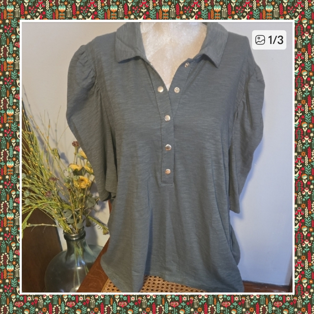 Nwt Chico's Olive Snap Front Top Size Xxl